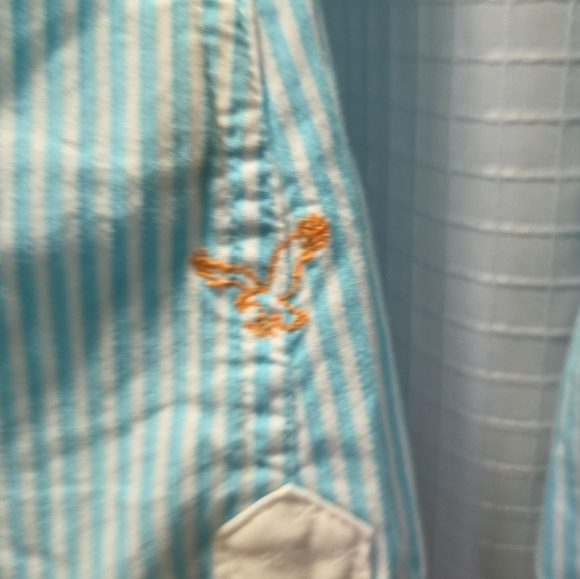 American Eagle Top Womens Size 2 Favorite Shirt Aqua White Striped Button Front - Picture 2 of 7